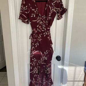 Lulu's Burgundy Floral High Low Dress